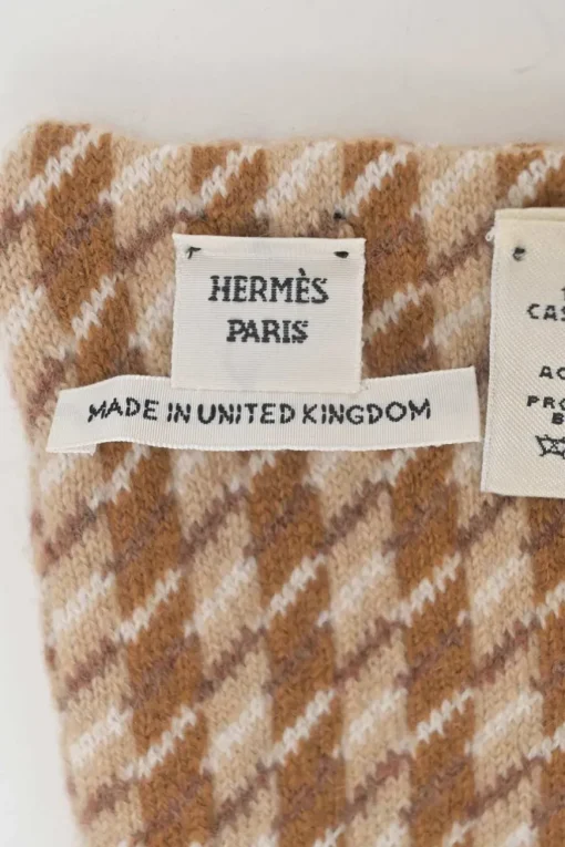 Brown cashmere intarsia check knit muffler
