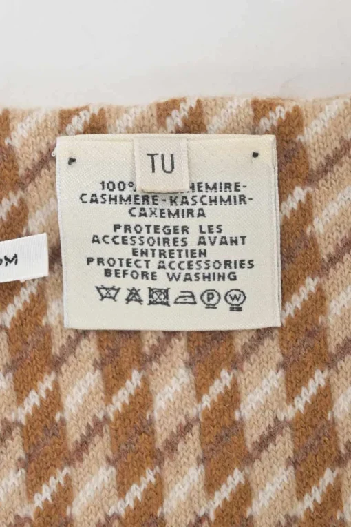 Brown cashmere intarsia check knit muffler