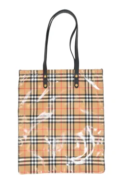 Brown coated canvas Nova Check Large Tote bag