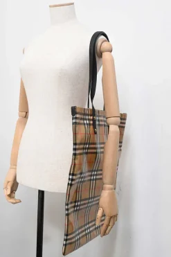 Brown coated canvas Nova Check Large Tote bag