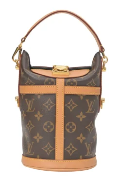 Brown coated monogram canvas and leather Duffle bucket bag