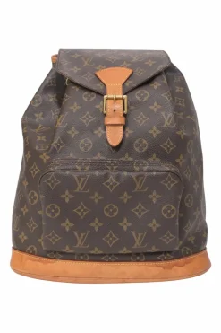 Brown coated monogram canvas and leather Montsouris drawstring backpack