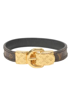 Brown coated monogram canvas and leather Fasten Your LV buckle bracelet