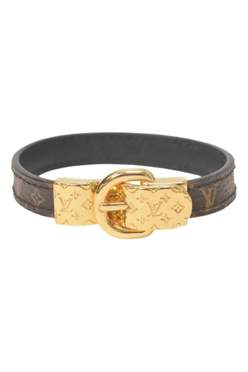 Brown coated monogram canvas and leather Fasten Your LV buckle bracelet