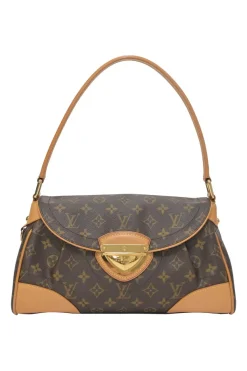 Brown coated monogram canvas and leather Beverly shoulder bag