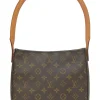 Brown coated monogram canvas and leather Looping shoulder bag