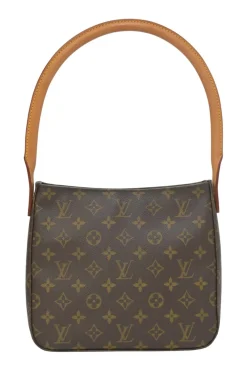 Brown coated monogram canvas and leather Looping shoulder bag