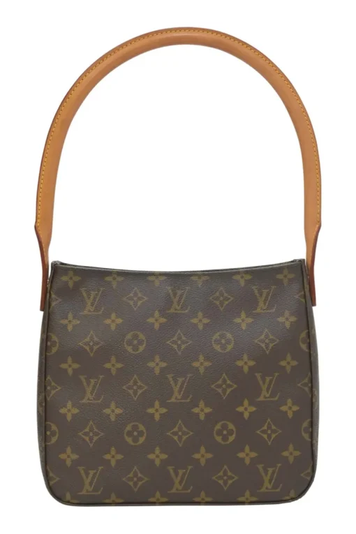 Brown coated monogram canvas and leather Looping shoulder bag