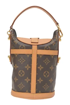 Brown coated monogram canvas and leather Duffle bucket bag