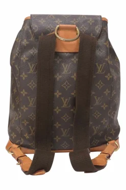 Brown coated monogram canvas and leather Montsouris drawstring backpack