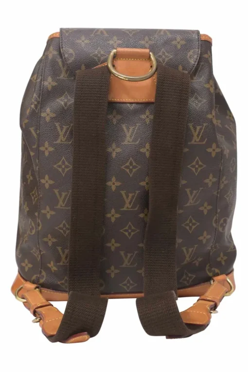 Brown coated monogram canvas and leather Montsouris drawstring backpack