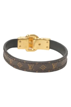 Brown coated monogram canvas and leather Fasten Your LV buckle bracelet