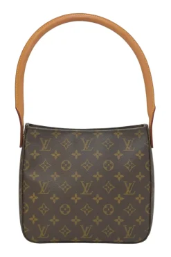 Brown coated monogram canvas and leather Looping shoulder bag