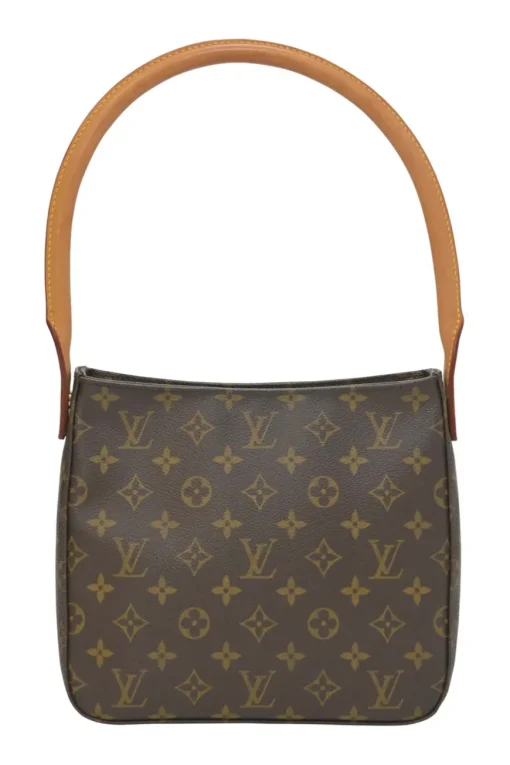 Brown coated monogram canvas and leather Looping shoulder bag