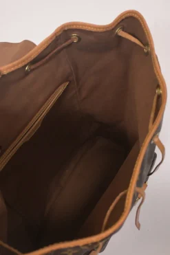 Brown coated monogram canvas and leather Montsouris drawstring backpack