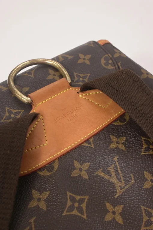 Brown coated monogram canvas and leather Montsouris drawstring backpack