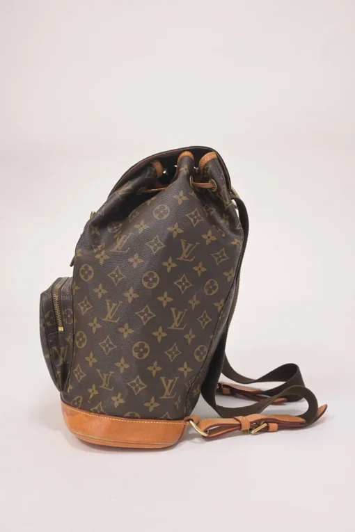 Brown coated monogram canvas and leather Montsouris drawstring backpack