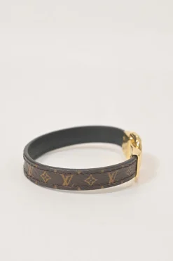 Brown coated monogram canvas and leather Fasten Your LV buckle bracelet
