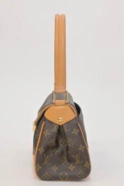 Brown coated monogram canvas and leather Beverly shoulder bag