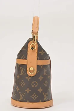 Brown coated monogram canvas and leather Duffle bucket bag