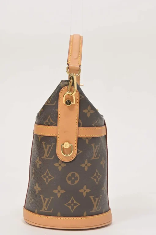 Brown coated monogram canvas and leather Duffle bucket bag