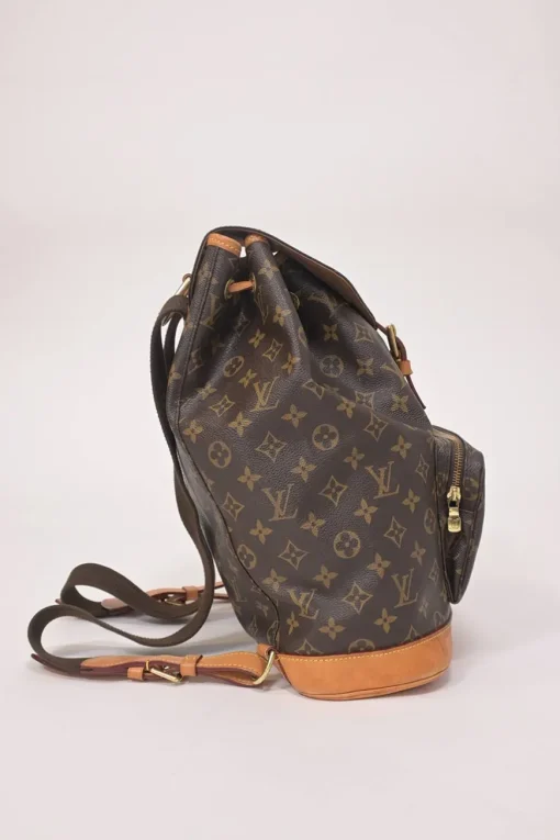 Brown coated monogram canvas and leather Montsouris drawstring backpack