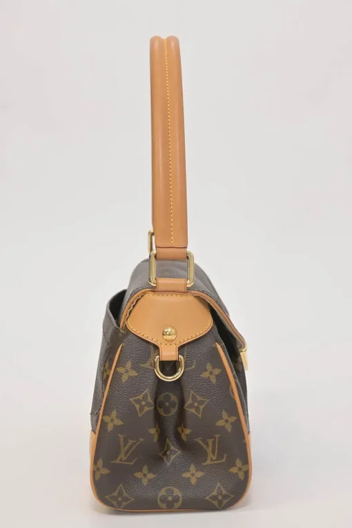 Brown coated monogram canvas and leather Beverly shoulder bag