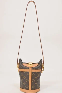 Brown coated monogram canvas and leather Duffle bucket bag
