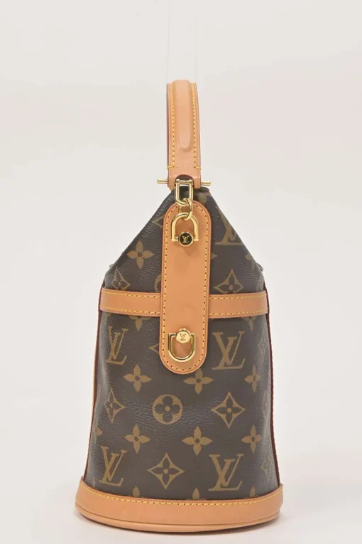 Brown coated monogram canvas and leather Duffle bucket bag