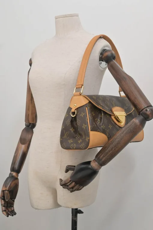 Brown coated monogram canvas and leather Beverly shoulder bag
