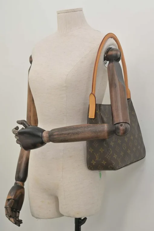 Brown coated monogram canvas and leather Looping shoulder bag