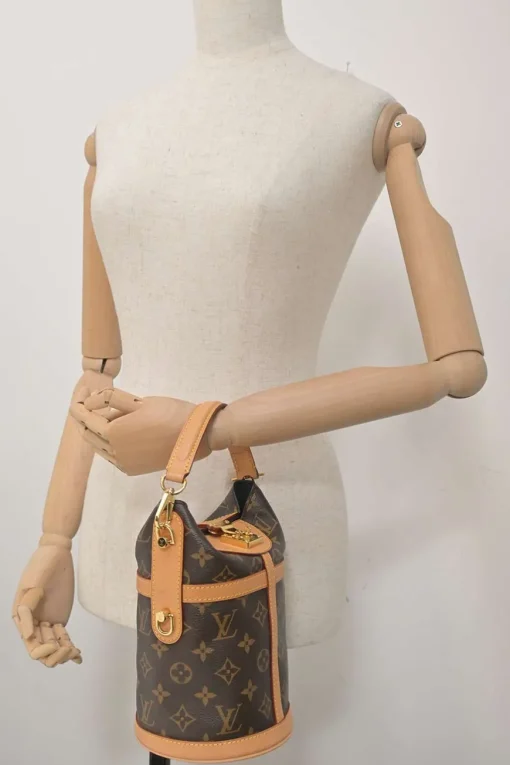 Brown coated monogram canvas and leather Duffle bucket bag
