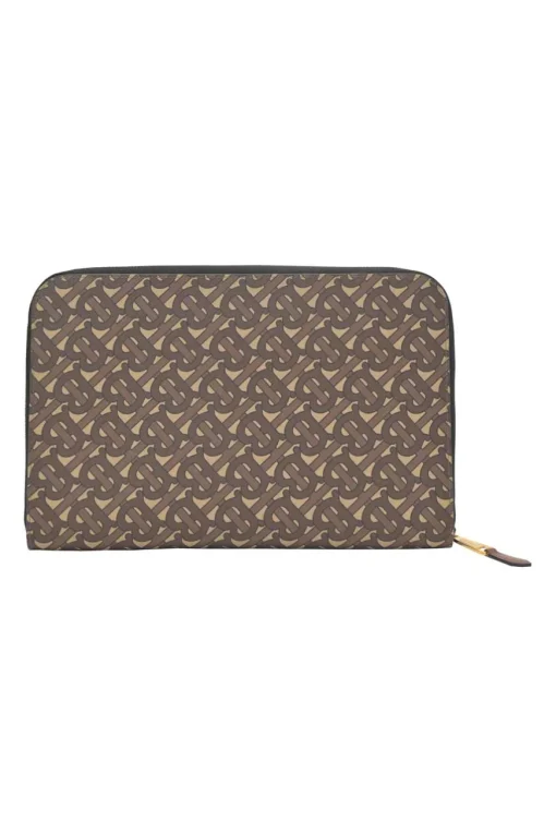 Brown coated TB monogram E-canvas and leather zip pouch