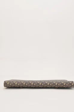 Brown coated TB monogram E-canvas and leather zip pouch