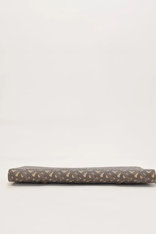 Brown coated TB monogram E-canvas and leather zip pouch