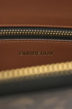 Brown coated TB monogram E-canvas and leather zip pouch
