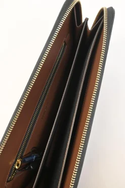 Brown coated TB monogram E-canvas and leather zip pouch