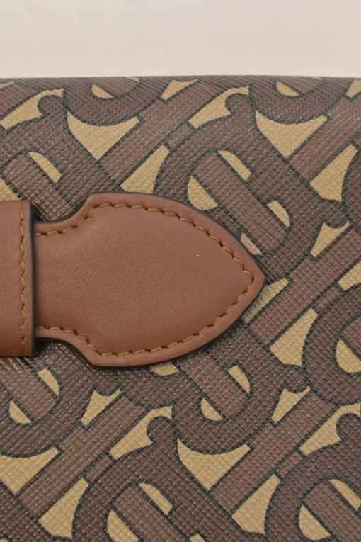 Brown coated TB monogram E-canvas and leather zip pouch