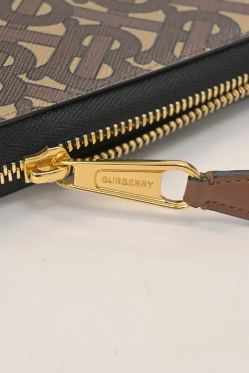 Brown coated TB monogram E-canvas and leather zip pouch