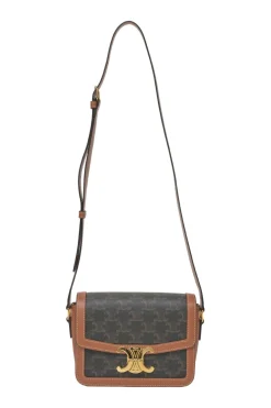 Brown coated Triomphe monogram canvas and leather Teen shoulder bag with adjustable shoulder strap
