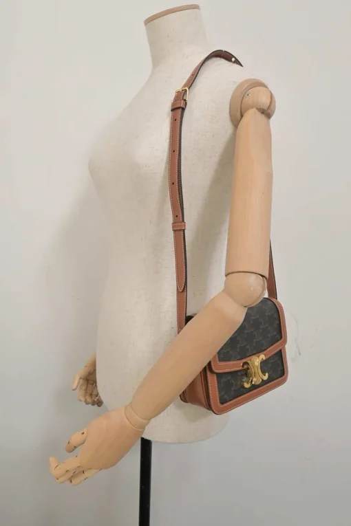 Brown coated Triomphe monogram canvas and leather Teen shoulder bag with adjustable shoulder strap