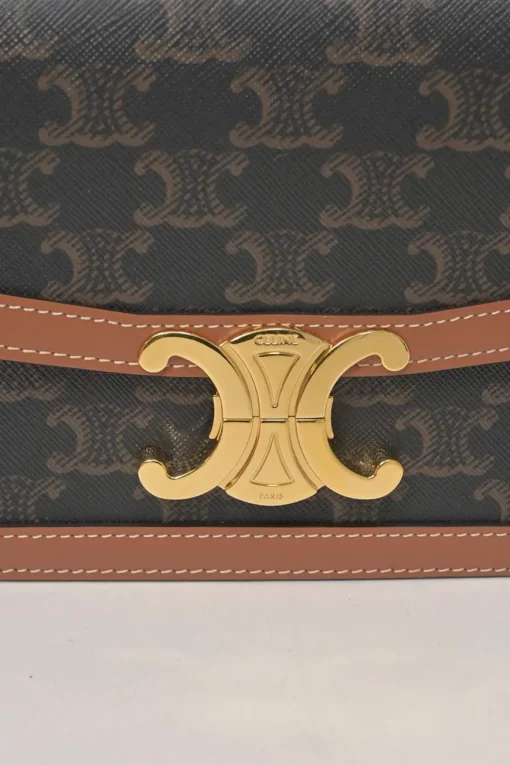 Brown coated Triomphe monogram canvas and leather Teen shoulder bag with adjustable shoulder strap