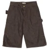 Brown cotton twill pull-on high-rise Bermuda shorts with hip tie details