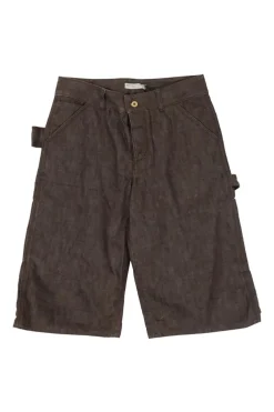 Brown cotton twill pull-on high-rise Bermuda shorts with hip tie details