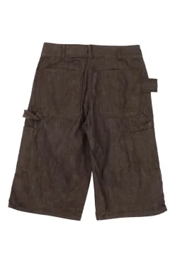 Brown cotton twill pull-on high-rise Bermuda shorts with hip tie details