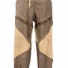 Brown cotton-blend mixed-media Glen check mid-rise belted utility pants with waist adjusters and tab cuffs