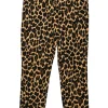 Brown cotton-spandex blend cheetah print tapered leg slacks