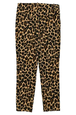 Brown cotton-spandex blend cheetah print tapered leg slacks
