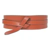 Brown cowhide leather Moshy knot waist belt with interlaced detail at front