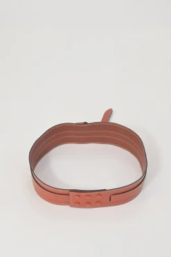 Brown cowhide leather Moshy knot waist belt with interlaced detail at front
